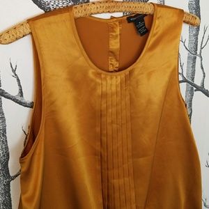 BCBG banded bottom silk gold mustard blouse